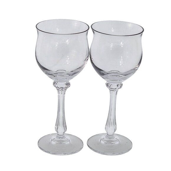 2 Mikasa Ardmore Wine Glasses 8" ribbed stem fine crystal fluted rim Germany - Picture 2 of 8